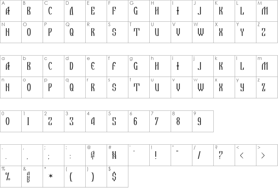 A La Russ font character map preview