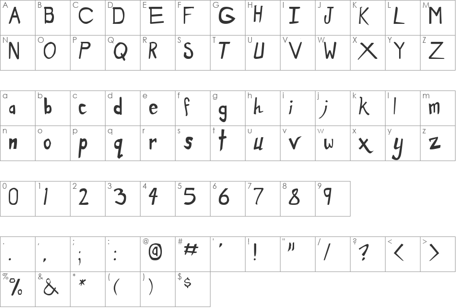 Dirty Duo font character map preview