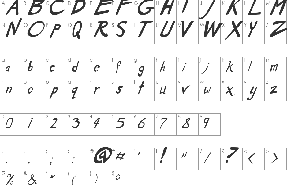 Dirty Duo font character map preview