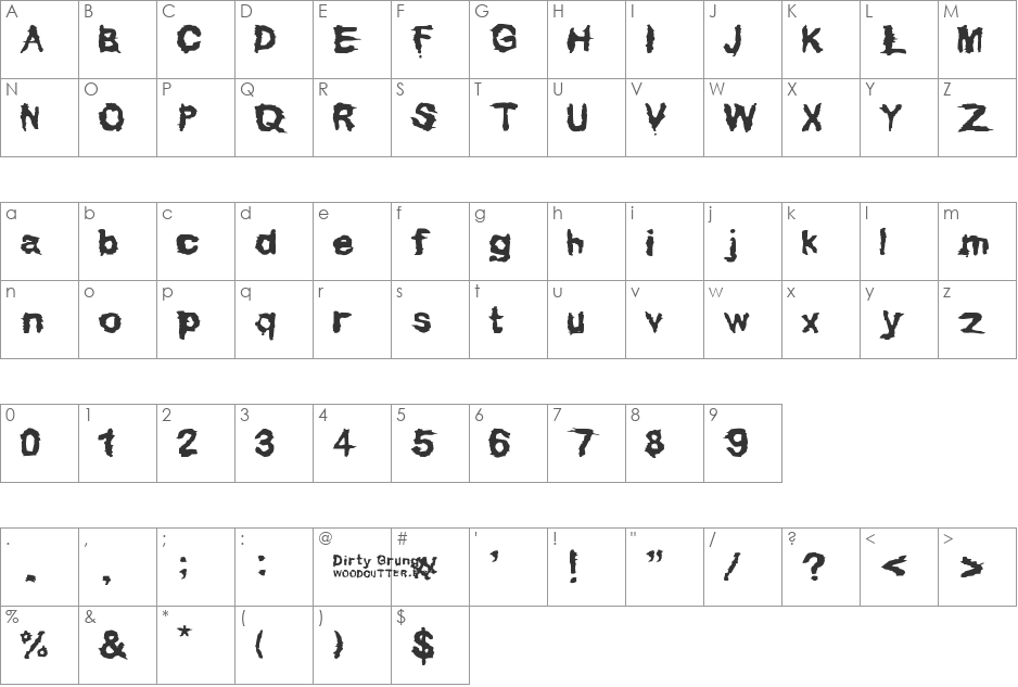 Dirty Grunge font character map preview