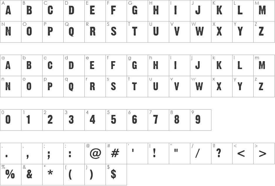 Dirty Headline font character map preview