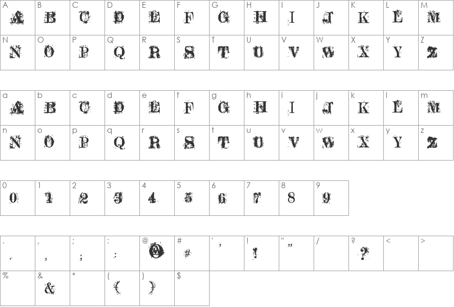 Dirty little secret font character map preview