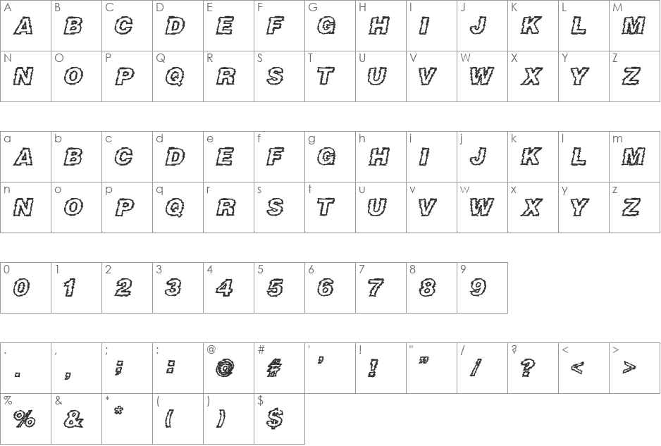 DIRTY NEWS font character map preview