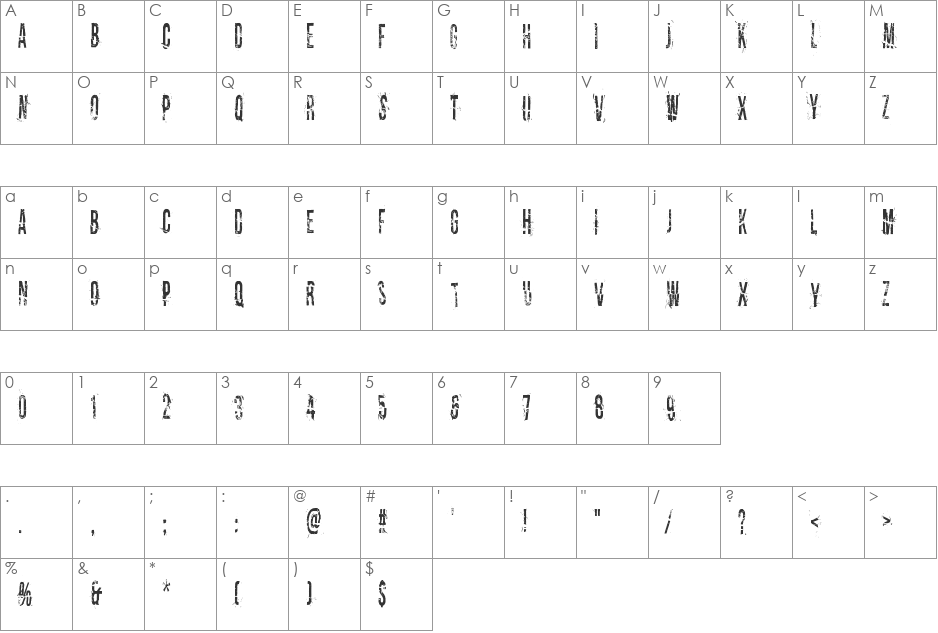 Dirty Old Town font character map preview