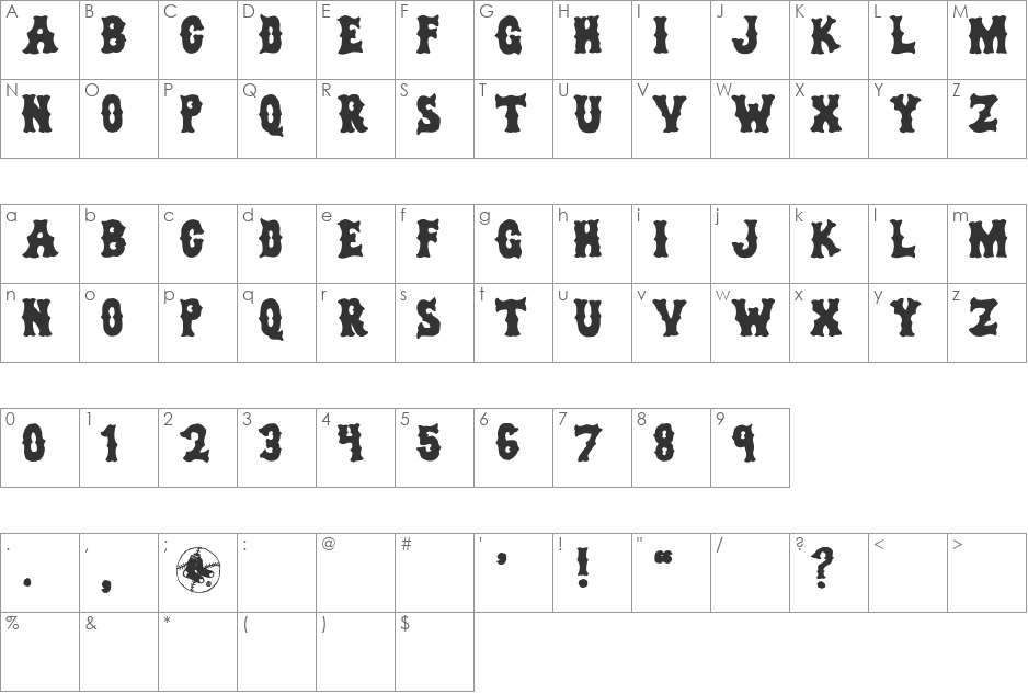 dirty sox font character map preview