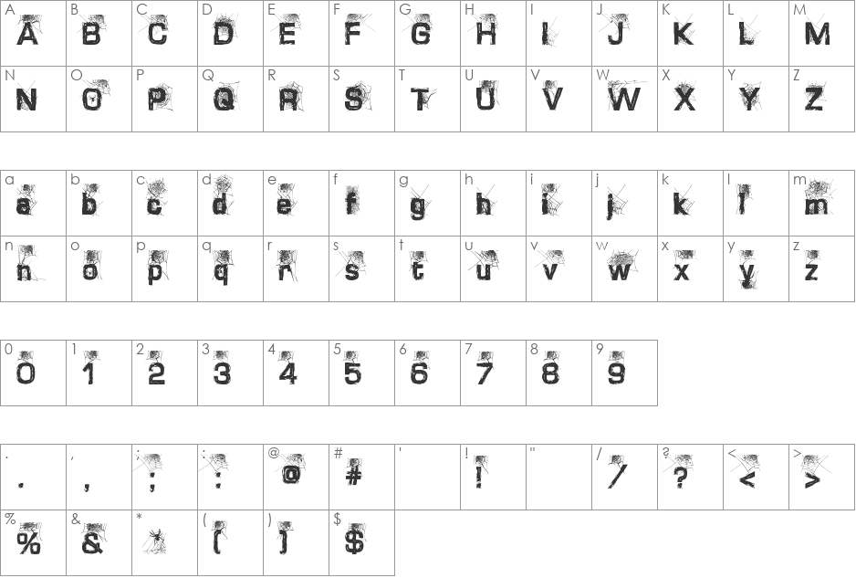 Dirty Sweb font character map preview