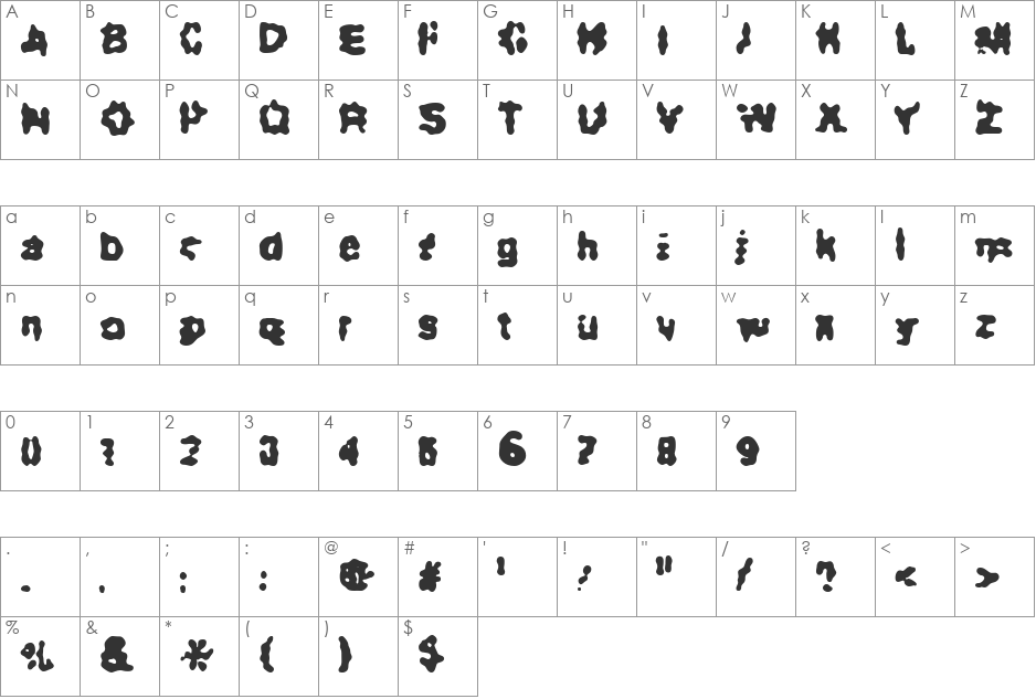 Dirty Two font character map preview