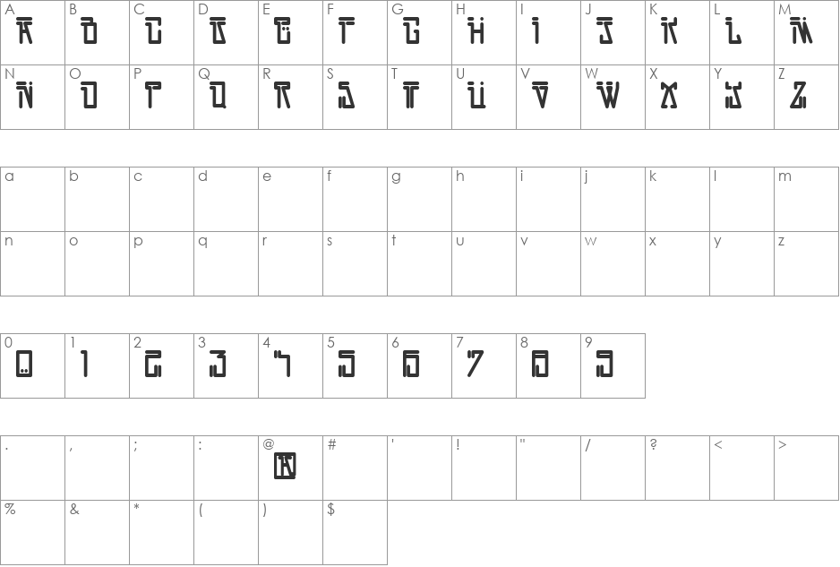 Dirty Vega font character map preview