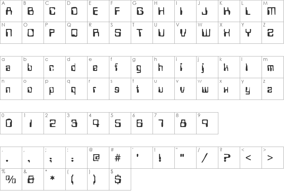 Dirty12 Becker font character map preview