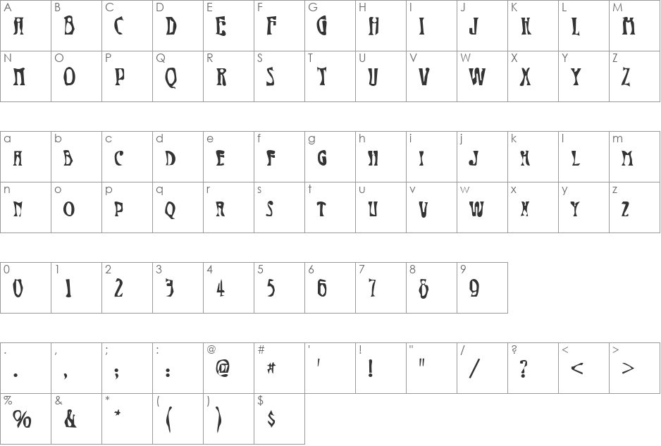 Dirty19 Becker font character map preview