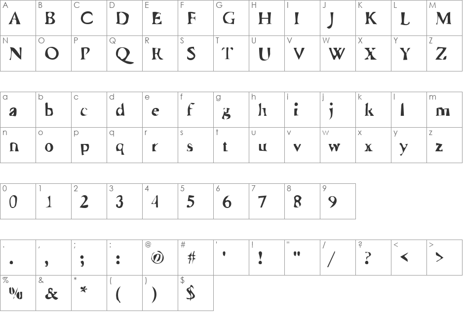 Dirty21 Becker font character map preview