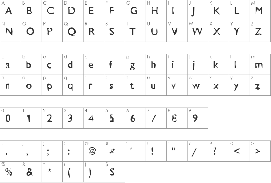 Dirty23 Becker font character map preview