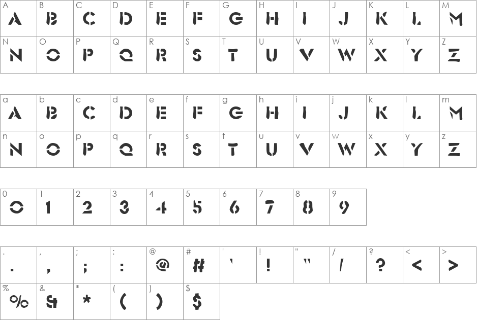 Dirty26 Becker font character map preview
