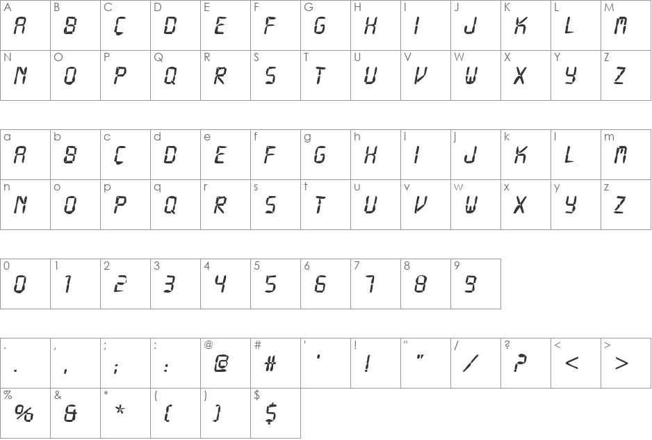Dirty28 Becker font character map preview