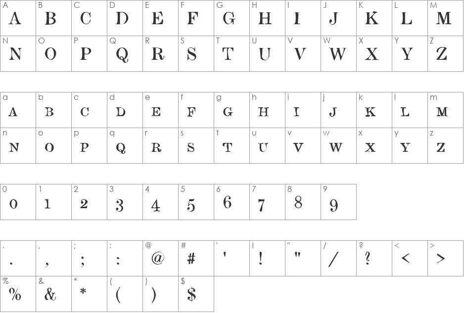 Dirty32 Becker font character map preview