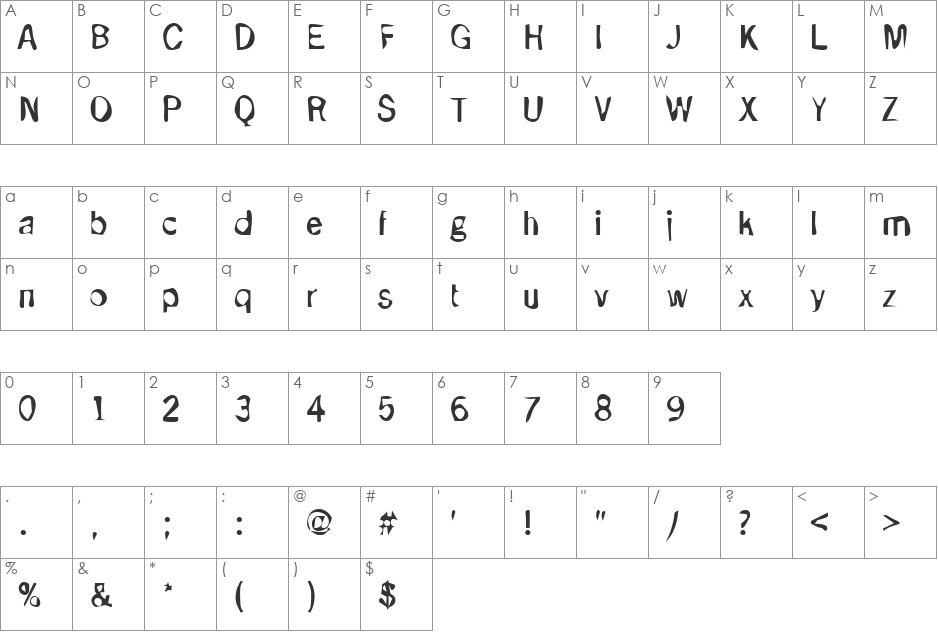 Dirty33 Becker font character map preview