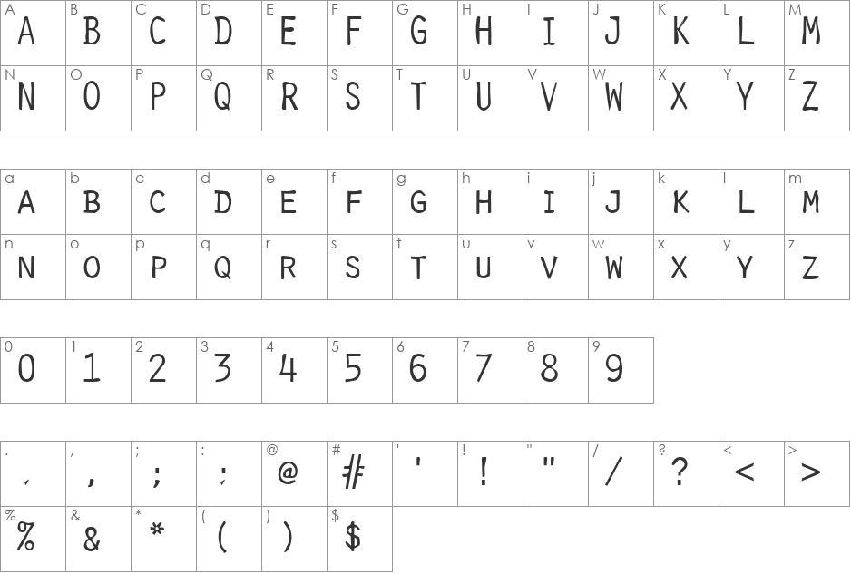 Dirty38 Becker font character map preview