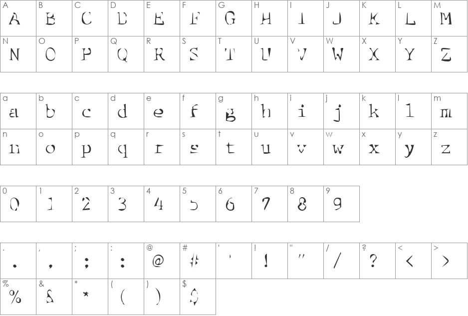 Dirty41 Becker font character map preview