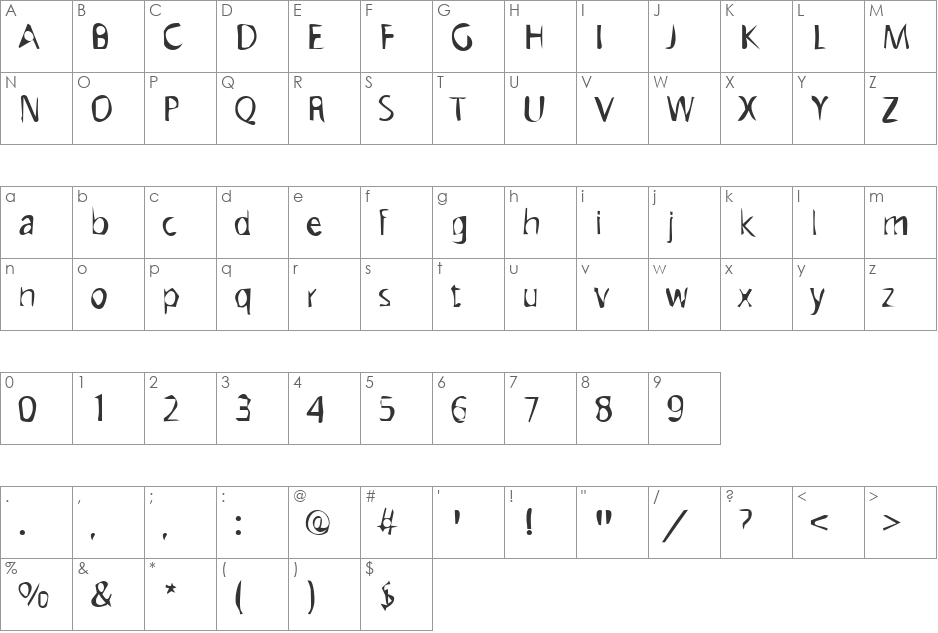 Dirty43 Becker font character map preview