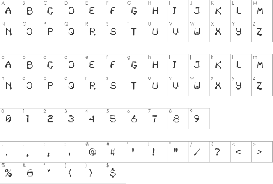 Dirty47 Becker font character map preview