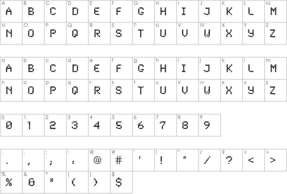 Dirty48 Becker font character map preview