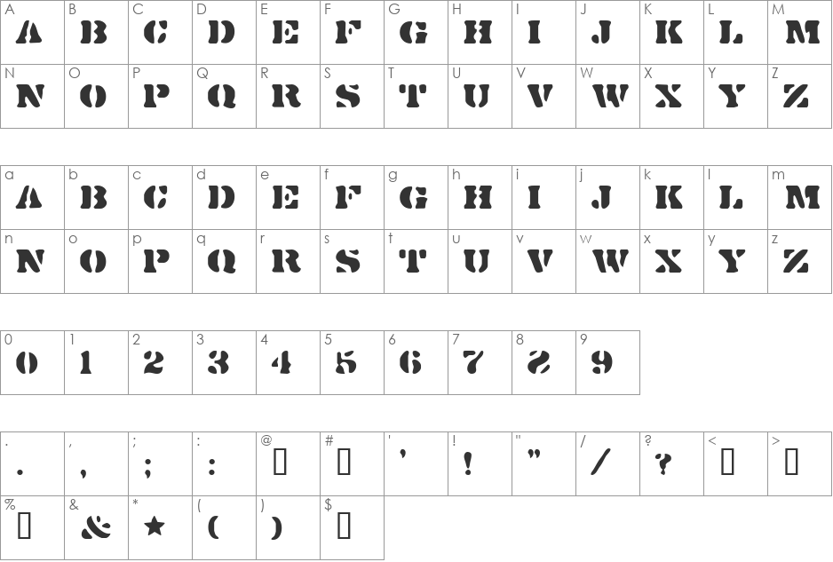 DirtyBaker'sDozen font character map preview