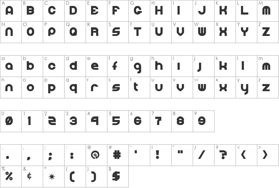 DirtyClutch font character map preview