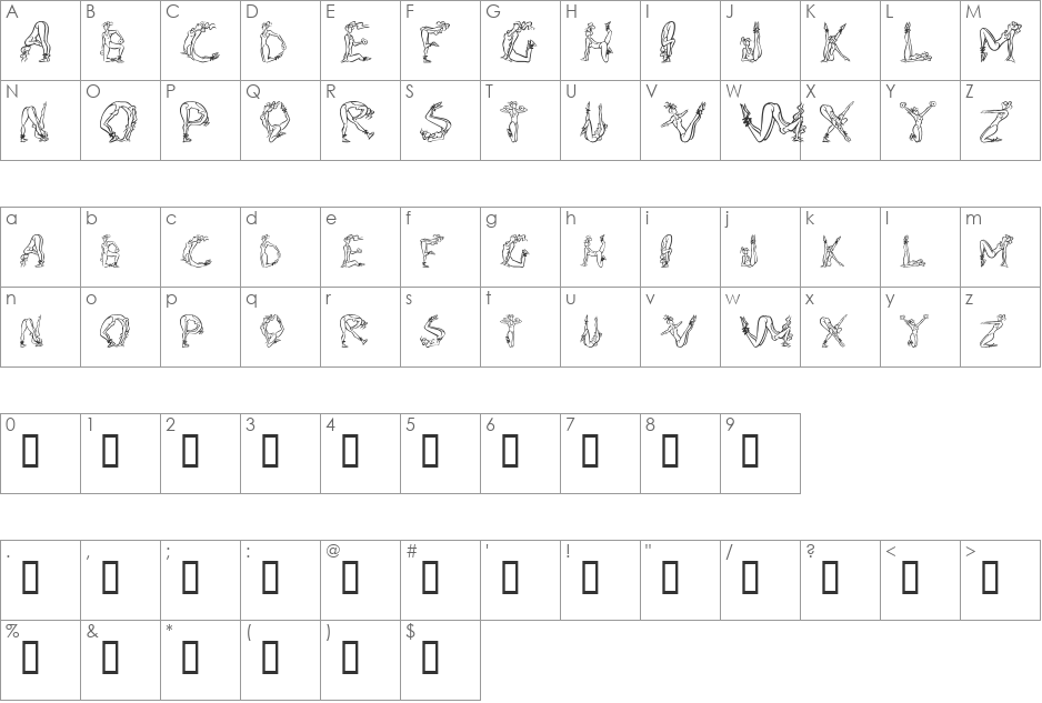 AlphaFitness font character map preview