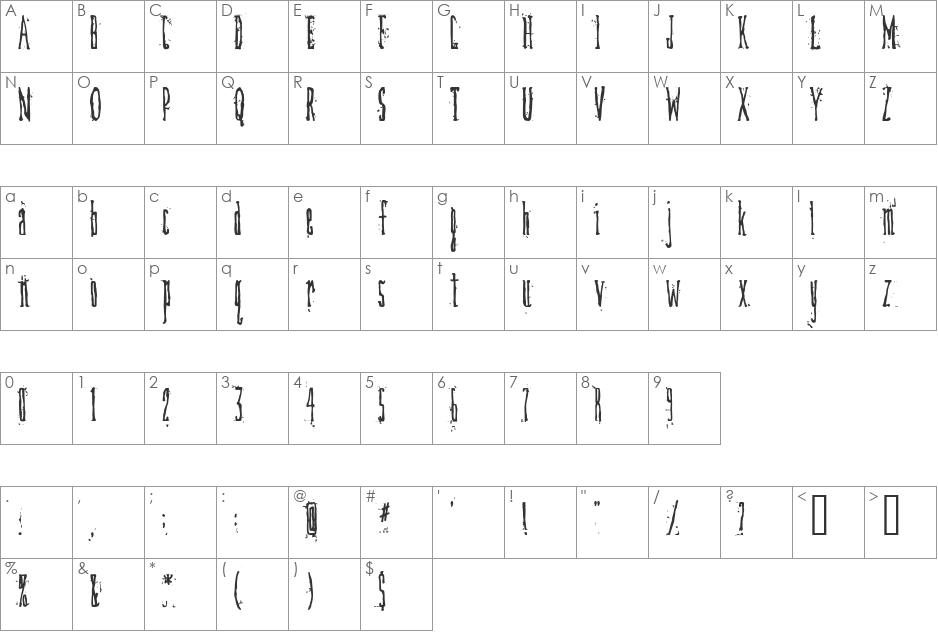 DirtyDeco font character map preview
