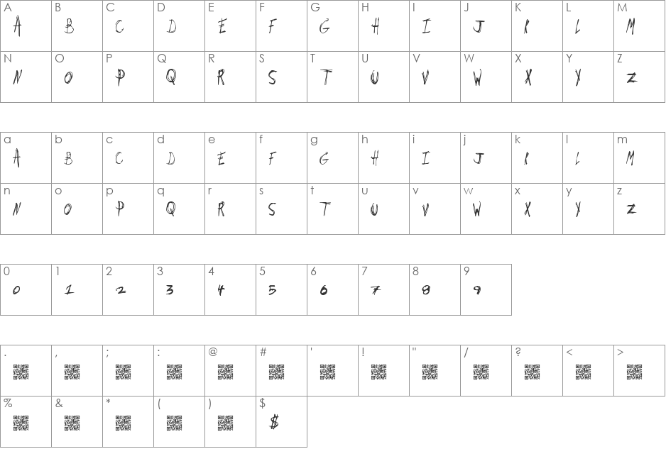 DirtyJobs font character map preview