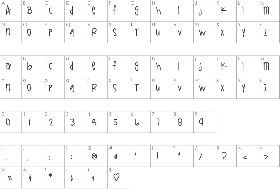 DirtyLiberties font character map preview