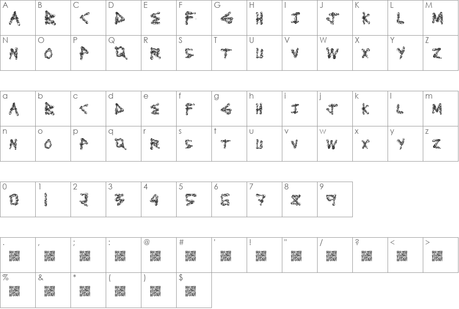 DirtyLooks font character map preview