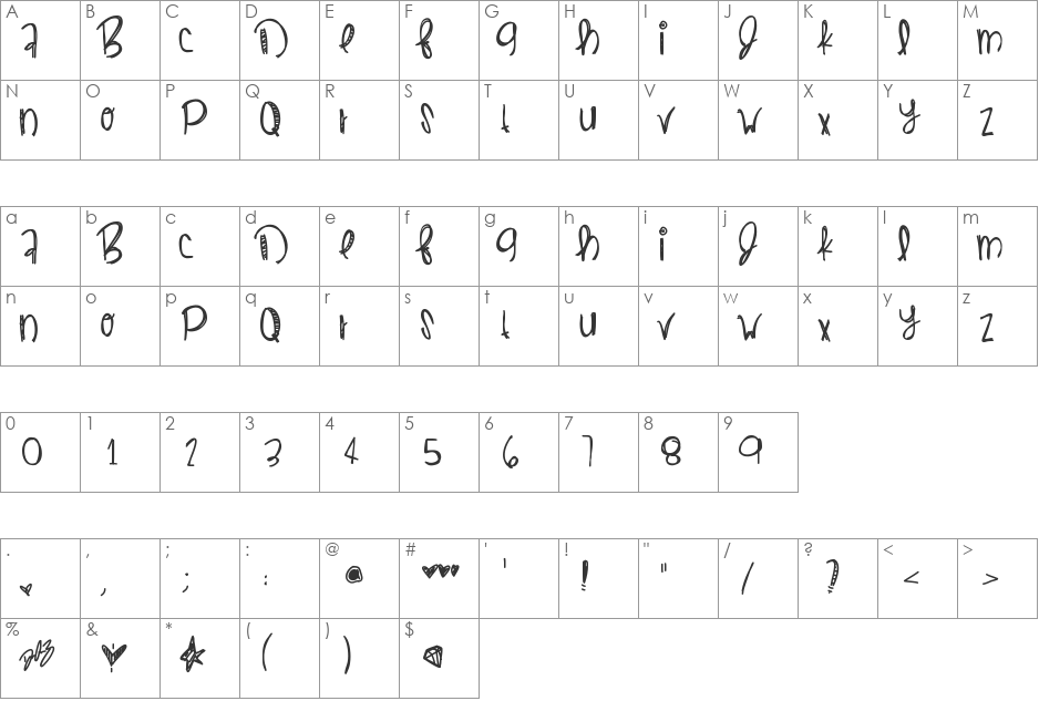 DirtyPop font character map preview