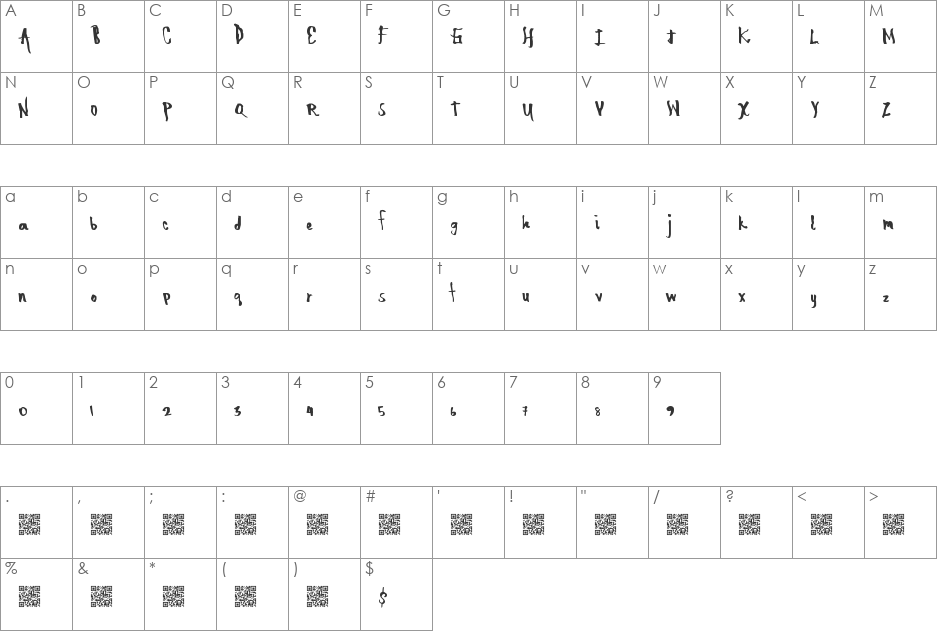 DirtyShocker font character map preview