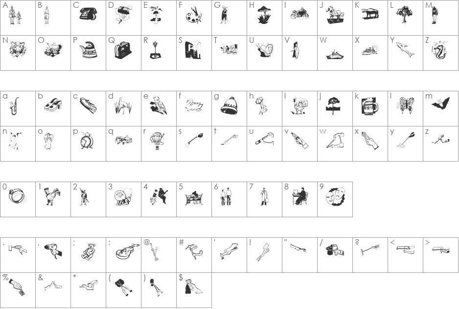 DirtyVectors font character map preview