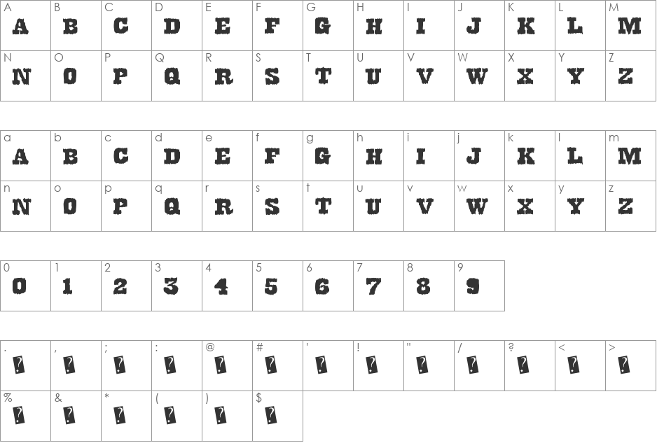 DirtyWestern font character map preview