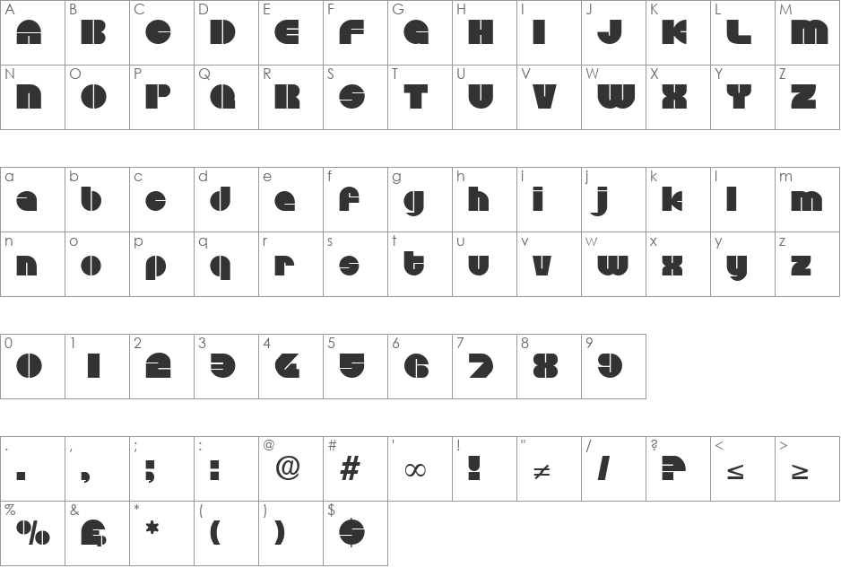 Disco DB font character map preview