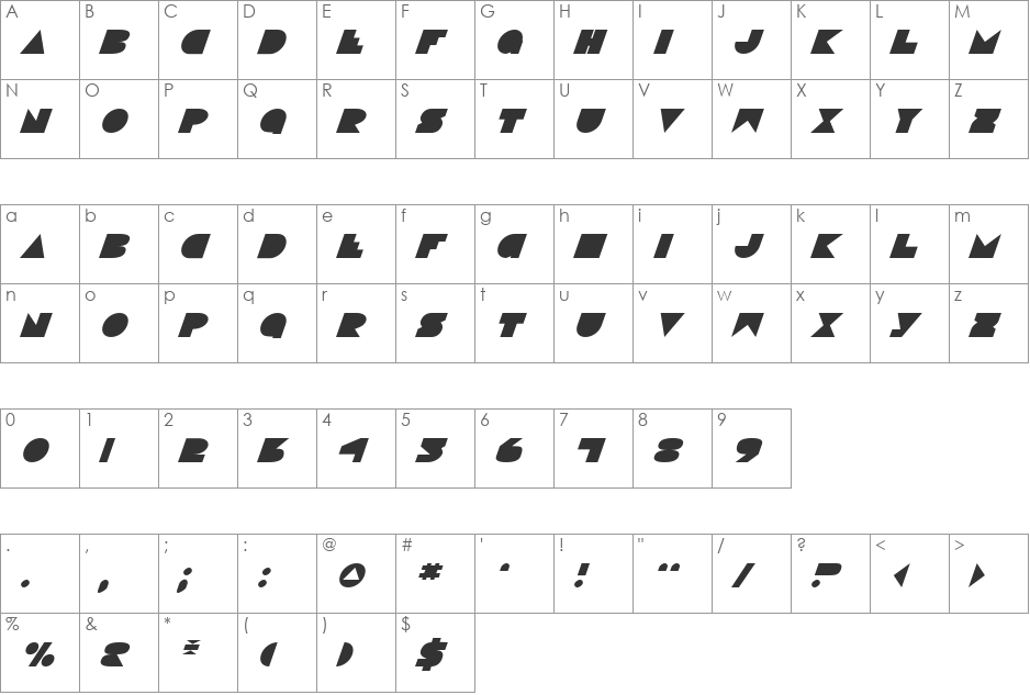 Disco Deck Italic font character map preview