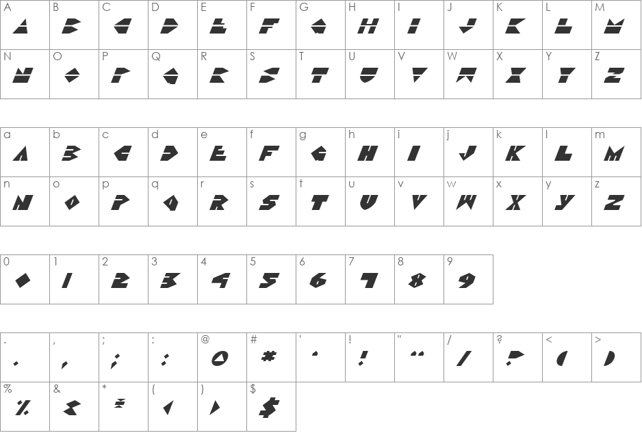 Disco Dork Italic font character map preview