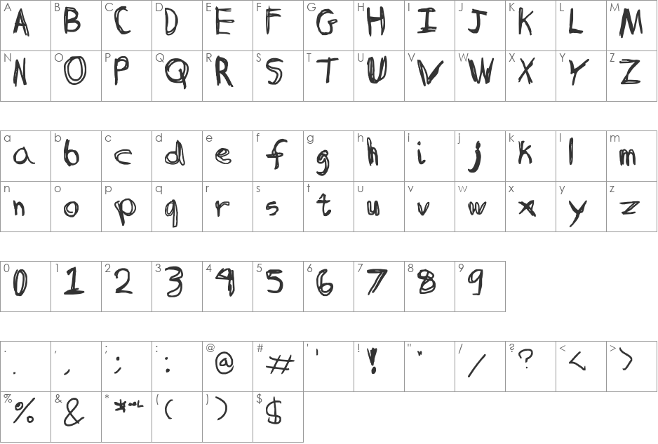 Discombobulated Sketchancholy font character map preview