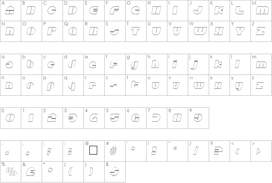 DiscoOutline font character map preview