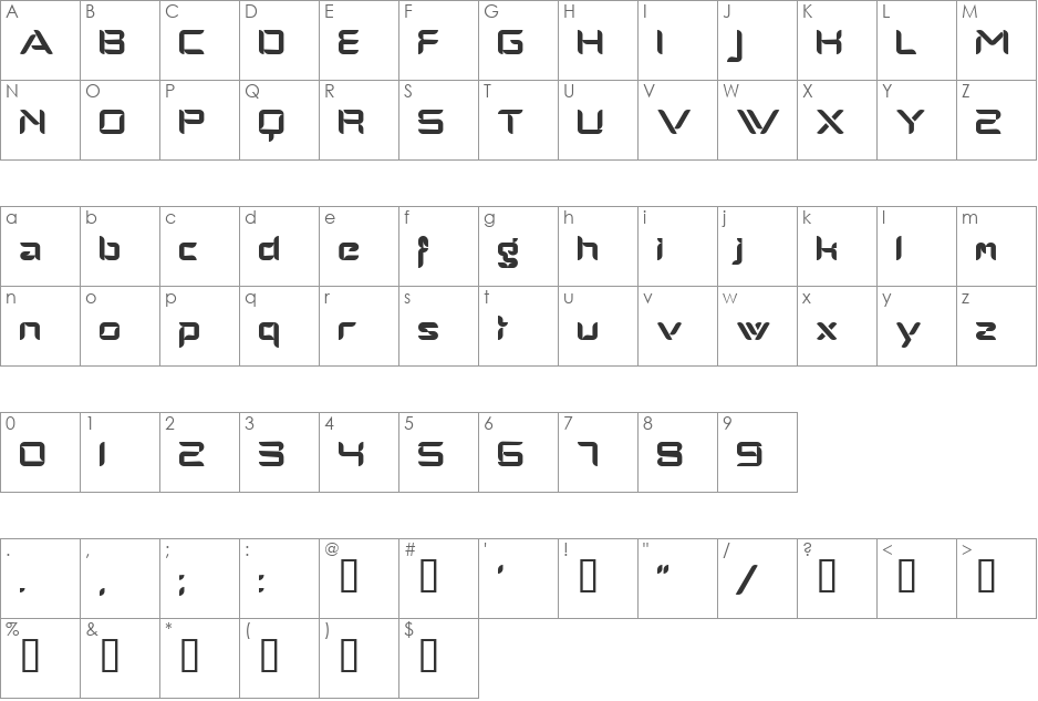 AlphaMaleModern font character map preview