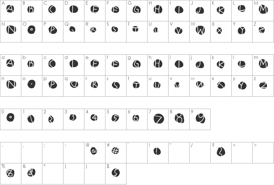 DiskO-MediumInverse font character map preview