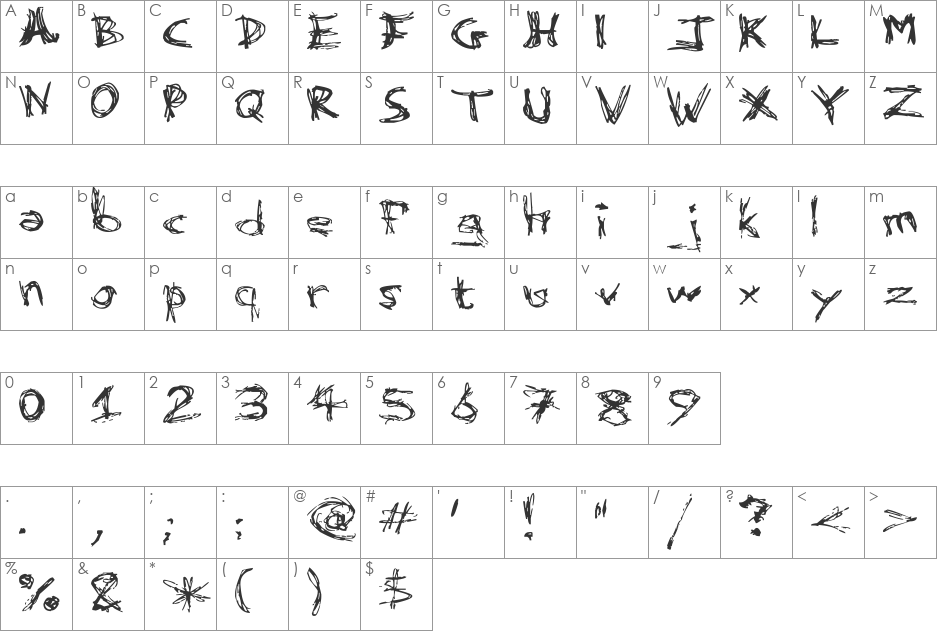 Dismembered font character map preview