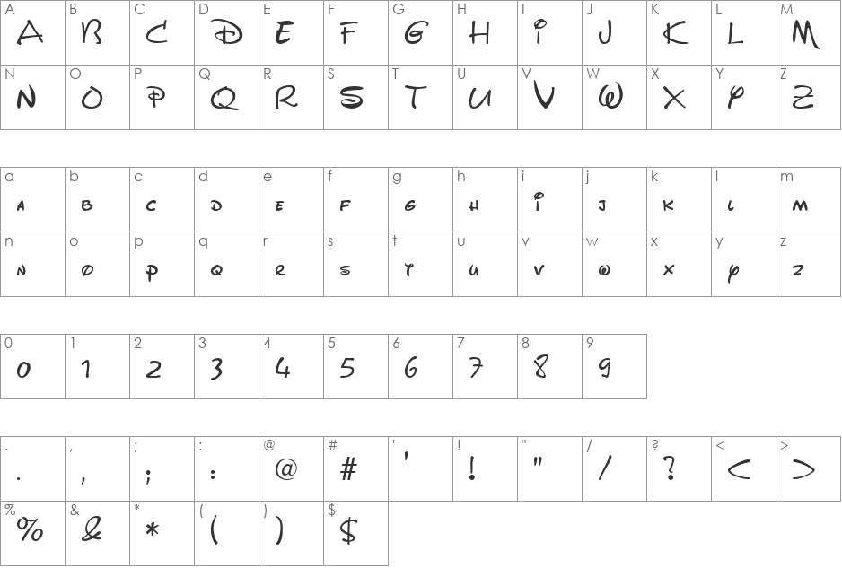 DisneyPark font character map preview