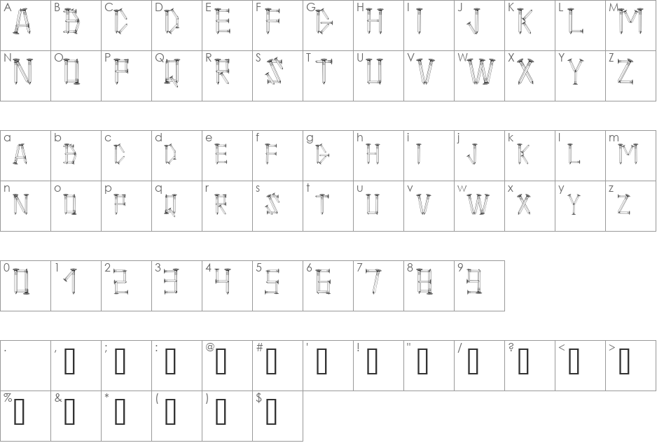 AlphaNails font character map preview