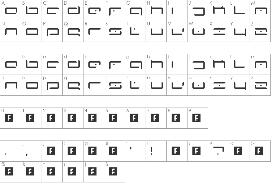 Displight font character map preview