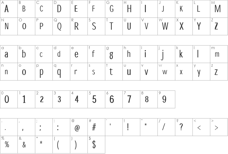 DisProporz font character map preview