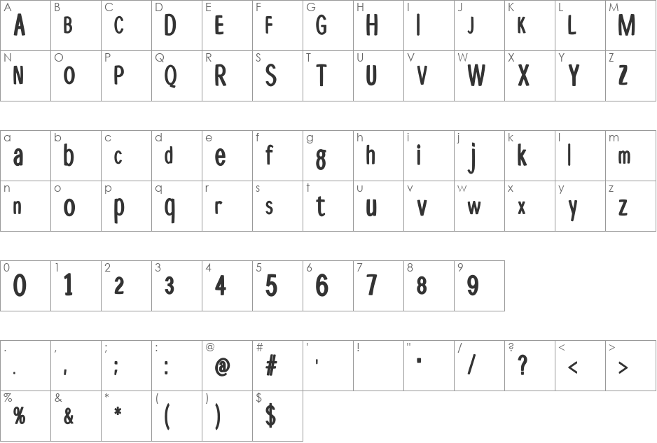 DisProporzBold. font character map preview