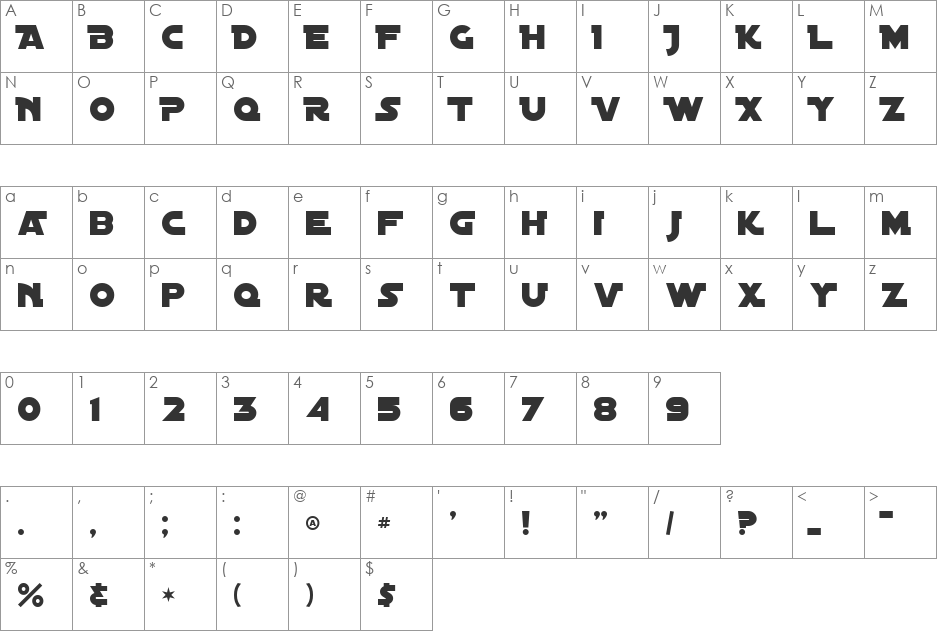 Distant Galaxy Alternate font character map preview